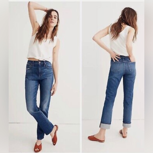 Madewell Women'sThe High-Rise Slim‎ Boyjean in Medium Blue Wash Style - Picture 3 of 15